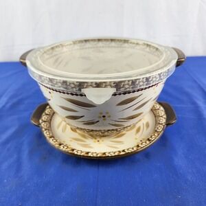 VTG Temptations By Tara Old World Ovenware Bowl Brown With Lid Trivet 1.5 Qt